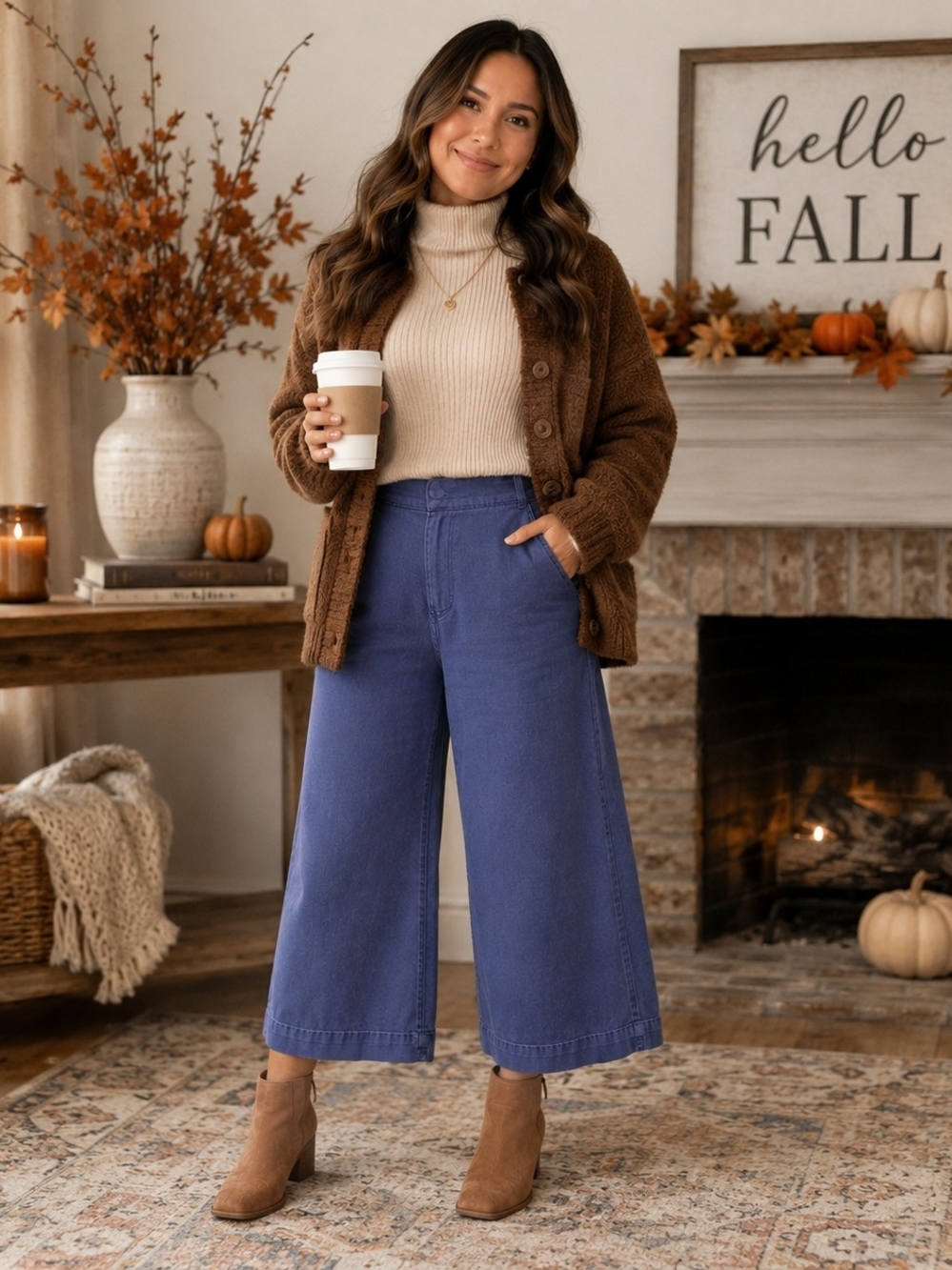 Zenana High-Rise Wide-Leg Pants in MERLIN Blue - Picture 3 of 11